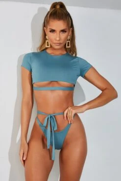 Spill The Tea Tie Waist Thong Bikini Bottoms In Teal 14 Spill The Tea Tie Waist Thong Bikini Bottoms In Teal -Modern Beach Bikini 1824 teal thong edit2t