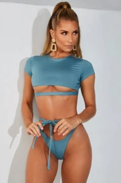 Spill The Tea Tie Waist Thong Bikini Bottoms In Teal 15 Spill The Tea Tie Waist Thong Bikini Bottoms In Teal -Modern Beach Bikini 1824 teal thong edit3t