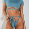 Spill The Tea Tie Waist Thong Bikini Bottoms In Teal -Modern Beach Bikini 1824 teal thong edit4 bottoms
