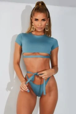 Spill The Tea Tie Waist Thong Bikini Bottoms In Teal 16 Spill The Tea Tie Waist Thong Bikini Bottoms In Teal -Modern Beach Bikini 1824 teal thong edit6t