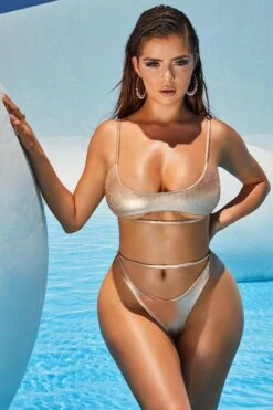 Ribbed Metallic Thong Bikini Bottoms In Rose Gold 25 Ribbed Metallic Thong Bikini Bottoms In Rose Gold -Modern Beach Bikini 2305 1 cut in line rose gold metallic underboob thong bikini 1