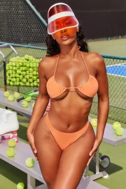 Thong Bikini Bottoms In Orange -Modern Beach Bikini 3039 3 hit rewind orange spaghetti strap string bikini top bust flattering swimwear 1