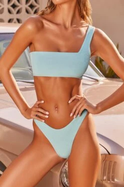 One Shoulder Bikini Top In Turquoise -Modern Beach Bikini 3416 5 rays for days turquoise one shoulder thong brief bikini set 1 2