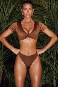 Twist Crop Top In Brown 13 Twist Crop Top In Brown -Modern Beach Bikini NS0172 NS0182 1 Malosi Luanda Brown High Waisted Bikini Bottoms Twist Crop Top 3b4437bd c156 44ac b5df 8802e51c8fb4