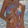 Cut Out Asymmetric Brazilian Bikini Bottoms In Purple Print -Modern Beach Bikini NS0225 NS0226 10 Purple Print Cross Over Front Cut Out Bikini