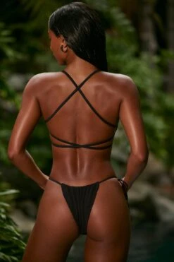 Strappy Scoop Bikini Top In Black -Modern Beach Bikini NS0314 6 Black Strappy Bikini Top