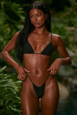 Side Tie Bikini Bottoms In Black -Modern Beach Bikini NS0322 NS0315 4 Black Triangle Bikini Top Side Tie Ruched Bikini Bottom