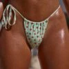 Ruched Tie Side Bikini Bottom In Mint Fruit Print -Modern Beach Bikini NS0328 NS0330 14 Mint Fruit Print Triangle Bikini Top Ruched Side Tie Cheeky Bottom