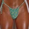 Ruched Tie Side Bottom In Turquoise Floral Print -Modern Beach Bikini NS0328 NS0330 8 Turquoise Floral Print Triangle Bikini Top Ruched Side Tie Cheeky Bottoms