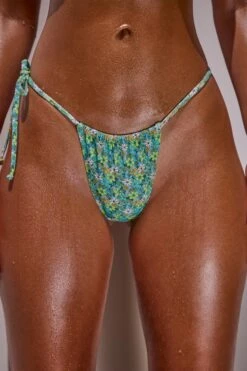 Ruched Tie Side Bottom In Turquoise Floral Print