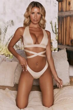 Plunge Neck Bikini Top In Sand