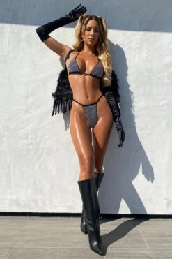 Embellished Thong Bikini Bottoms In Black -Modern Beach Bikini haloween4 1