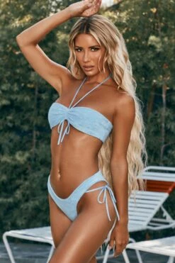 High Waisted Bikini Bottoms In Blue -Modern Beach Bikini ns0014 2 boupha blue textured ruched tie detail bikini set 1 1