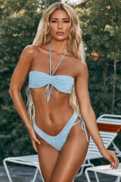 Drawstring Halter Neck Bikini Top In Blue 17 Drawstring Halter Neck Bikini Top In Blue -Modern Beach Bikini ns0014 3 boupha blue textured ruched tie detail bikini set 1