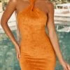 Twist Neckline Mini Dress In Orange -Modern Beach Bikini ns0017 5 botum orange halterneck bodycon minidress 1