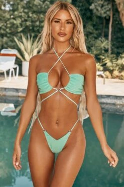 Rangsei Ring Detail V Shape Thong Bikini Bottoms In Aqua -Modern Beach Bikini ns0026 3 rangsei aqua strappy ring detail bikini 1 1