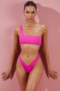 One Shoulder Bikini Top In Dark Pink