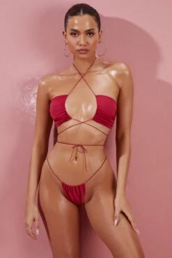 Ruched Bikini Bottoms In Berry -Modern Beach Bikini ns0065 6 in your dreams berry cross over ruched tanning bikini srt 1