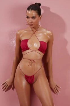 Ruched Bikini Bottoms In Berry -Modern Beach Bikini ns0065 7 in your dreams berry cross over ruched tanning bikini srt 1